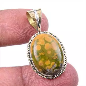 Natural Ocean Jasper 925 Solid Sterling Silver TwoTone Gift Pendant 1.25 L7W44