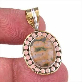 Natural Ocean Jasper 925 Solid Sterling Silver TwoTone Gift Pendant 1.50 L5t11