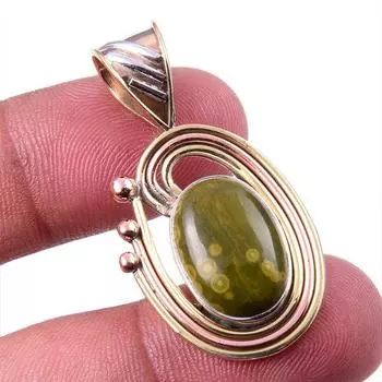 Natural Ocean Jasper 925 Solid Sterling Silver TwoTone Gift Pendant 1.50 Z1f50