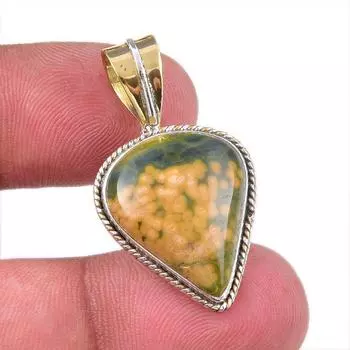 Natural Ocean Jasper 925 Solid Sterling Silver TwoTone Gift Pendant 1.50 s0M76