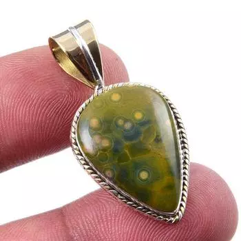 Natural Ocean Jasper 925 Solid Sterling Silver TwoTone Gift Pendant 1.25 k2y53