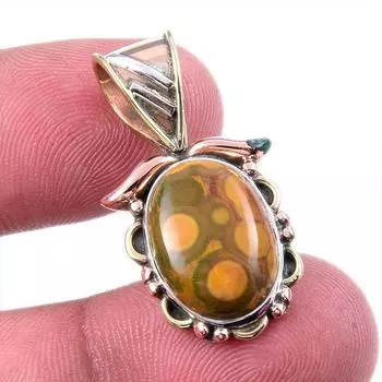 Natural Ocean Jasper 925 Solid Sterling Silver TwoTone Gift Pendant 1.25 V2e34