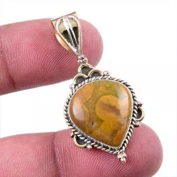 Natural Ocean Jasper 925 Solid Sterling Silver TwoTone Gift Pendant 1.50 K8Y14