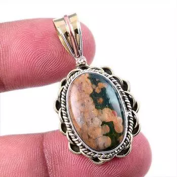 Natural Ocean Jasper 925 Solid Sterling Silver TwoTone Gift Pendant 1.50 V0n93