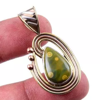 Natural Ocean Jasper 925 Solid Sterling Silver TwoTone Gift Pendant 1.50 O1A04