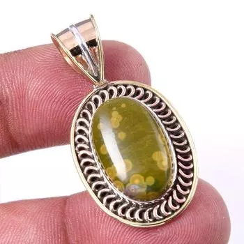 Natural Ocean Jasper 925 Solid Sterling Silver TwoTone Gift Pendant 1.50 B5n55