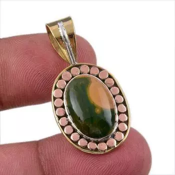 Natural Ocean Jasper 925 Solid Sterling Silver TwoTone Gift Pendant 1.25 p2C45