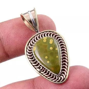 Natural Ocean Jasper 925 Solid Sterling Silver TwoTone Gift Pendant 1.50 B1a00