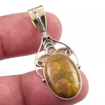 Natural Ocean Jasper 925 Solid Sterling Silver TwoTone Gift Pendant 1.50 f0Y71