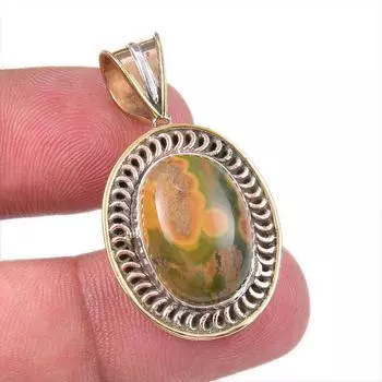 Natural Ocean Jasper 925 Solid Sterling Silver TwoTone Gift Pendant 1.50 p1C58