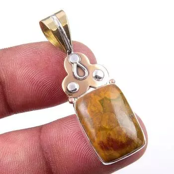 Natural Ocean Jasper 925 Solid Sterling Silver TwoTone Gift Pendant 1.75 t5Y27