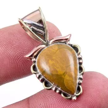 Natural Ocean Jasper 925 Solid Sterling Silver TwoTone Gift Pendant 1.25 P0e84