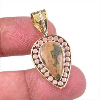 Natural Ocean Jasper 925 Solid Sterling Silver TwoTone Gift Pendant 1.50 C4D78