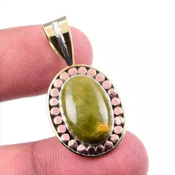 Natural Ocean Jasper 925 Solid Sterling Silver TwoTone Gift Pendant 1.25 F5j55
