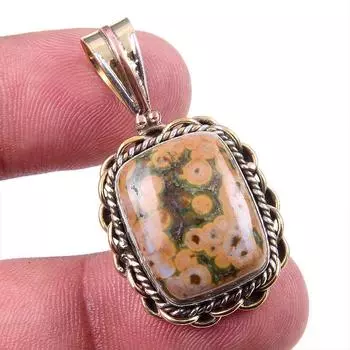 Natural Ocean Jasper 925 Solid Sterling Silver TwoTone Gift Pendant 1.50 t7r10