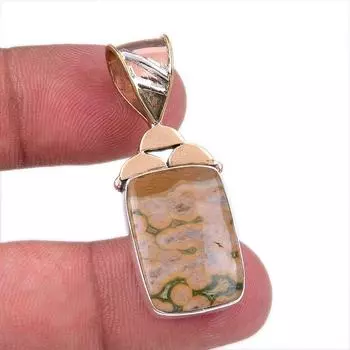 Natural Ocean Jasper 925 Solid Sterling Silver TwoTone Gift Pendant 1.50 j4R91