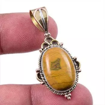 Natural Ocean Jasper 925 Solid Sterling Silver TwoTone Gift Pendant 1.50 c8q38