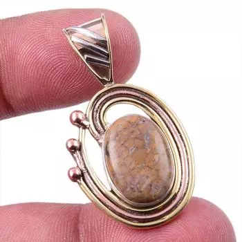 Natural Ocean Jasper 925 Solid Sterling Silver TwoTone Gift Pendant 1.50 J1M59