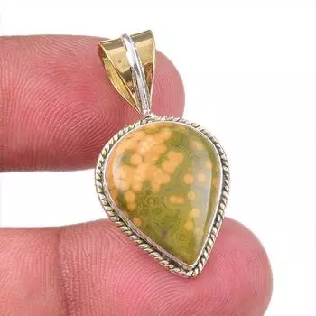 Natural Ocean Jasper 925 Solid Sterling Silver TwoTone Gift Pendant 1.50 F2K21