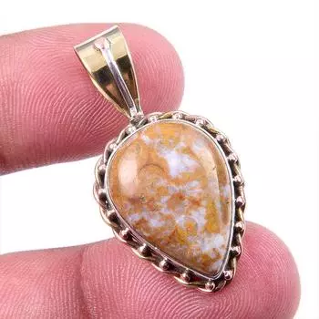 Natural Ocean Jasper 925 Solid Sterling Silver TwoTone Gift Pendant 1.25 S5M71