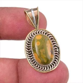 Natural Ocean Jasper 925 Solid Sterling Silver TwoTone Gift Pendant 1.50 l1f96