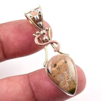 Natural Ocean Jasper 925 Solid Sterling Silver TwoTone Gift Pendant 1.75 e1u06