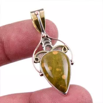 Natural Ocean Jasper 925 Solid Sterling Silver Jewelry TwoTone Pendant 1.5 n5V94