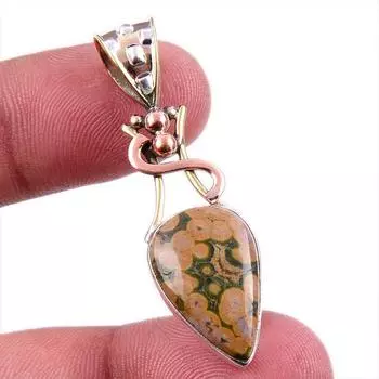 Natural Ocean Jasper 925 Solid Sterling Silver TwoTone Gift Pendant 1.75 j1Q83