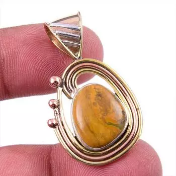Natural Ocean Jasper 925 Solid Sterling Silver TwoTone Gift Pendant 1.50 c8Q73