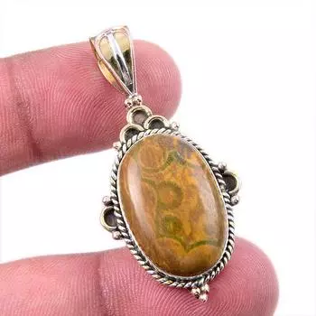 Natural Ocean Jasper 925 Solid Sterling Silver TwoTone Gift Pendant 1.75 k8U47