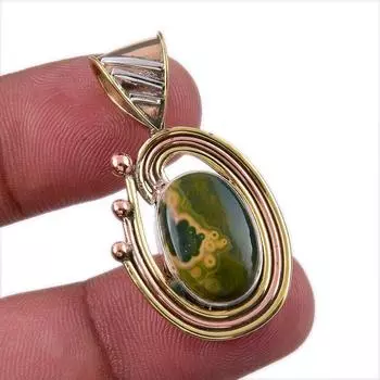 Natural Ocean Jasper 925 Solid Sterling Silver TwoTone Gift Pendant 1.50 Y4P02