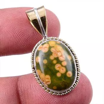 Natural Ocean Jasper 925 Solid Sterling Silver TwoTone Gift Pendant 1.25 w1t60