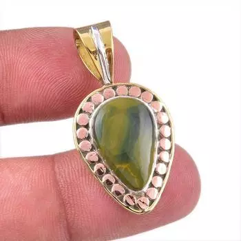 Natural Ocean Jasper 925 Solid Sterling Silver TwoTone Gift Pendant 1.50 d7V57