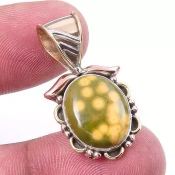 Natural Ocean Jasper 925 Solid Sterling Silver TwoTone Gift Pendant 1.25 l1Q84