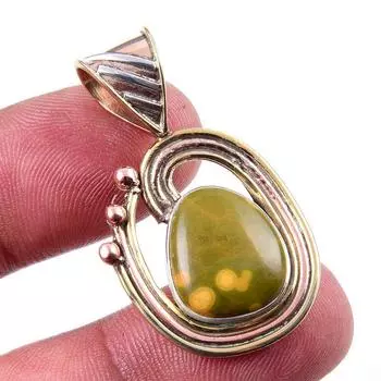 Natural Ocean Jasper 925 Solid Sterling Silver TwoTone Gift Pendant 1.50 p2V67
