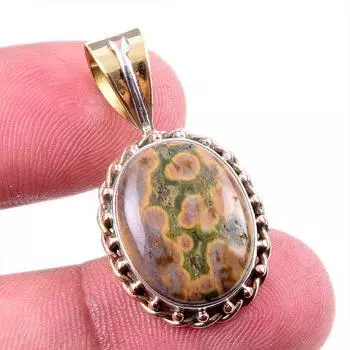 Natural Ocean Jasper 925 Solid Sterling Silver Jewelry TwoTone Pendant 1.5 L8D21