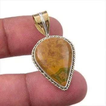 Natural Ocean Jasper 925 Solid Sterling Silver TwoTone Gift Pendant 1.50 h5D96