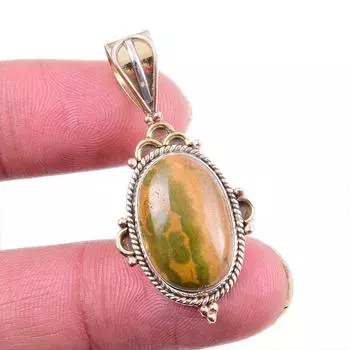 Natural Ocean Jasper 925 Solid Sterling Silver Jewelry TwoTone Pendant 1.5 T8s20