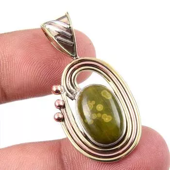 Natural Ocean Jasper 925 Solid Sterling Silver TwoTone Gift Pendant 1.50 o2K62