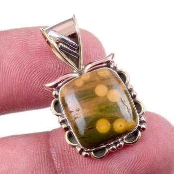 Natural Ocean Jasper 925 Solid Sterling Silver TwoTone Gift Pendant 1.25 Y8u13