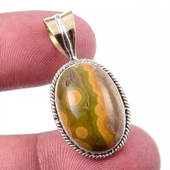 Natural Ocean Jasper 925 Solid Sterling Silver TwoTone Gift Pendant 1.25 b6U50