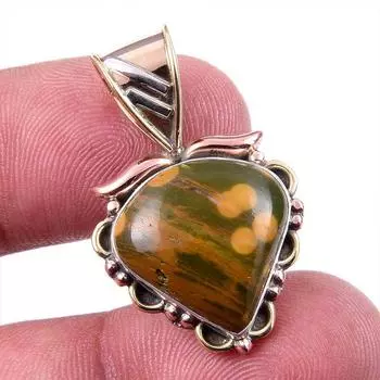 Natural Ocean Jasper 925 Solid Sterling Silver TwoTone Gift Pendant 1.25 p2O21