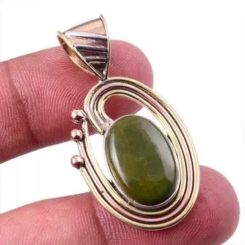 Natural Ocean Jasper 925 Solid Sterling Silver TwoTone Gift Pendant 1.75 r2d31