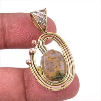 Natural Ocean Jasper 925 Solid Sterling Silver TwoTone Gift Pendant 1.50 H2C02