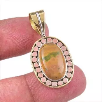 Natural Ocean Jasper 925 Solid Sterling Silver TwoTone Gift Pendant 1.50 P9l52