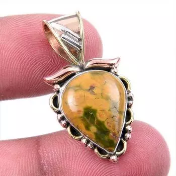 Natural Ocean Jasper 925 Solid Sterling Silver TwoTone Gift Pendant 1.25 w0a40