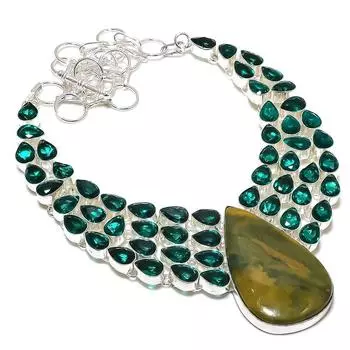 Natural Ocean Jasper, Diopside 925 Sterling Silver Jewelry Necklace 18 f6m02