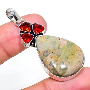 Natural Ocean Jasper, Garnet Gemstone 925 Sterling Silver Pendant 2.13 Z2q50