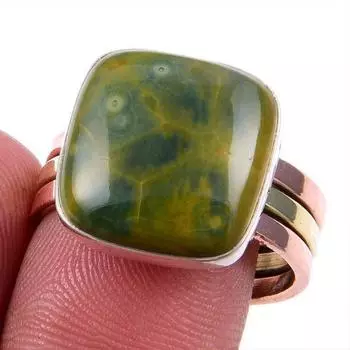 Natural Ocean Jasper Gemstone 925 Solid Silver TwoTone Gift Ring S.9.5US K1v66