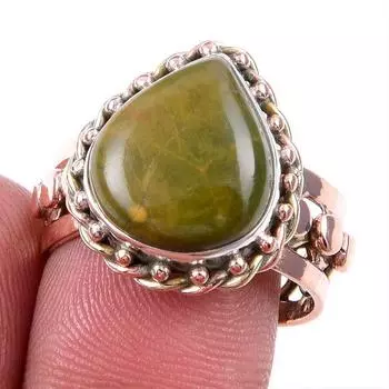 Natural Ocean Jasper Gemstone 925 Solid Silver TwoTone Gift Ring S.8.5US T6U43